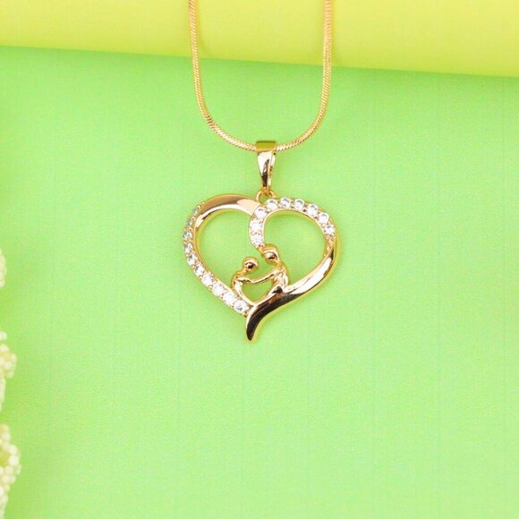 "Rose Gold Mother & Child Heart Pendant with Sparkling Stones, XPPT1312 - Picture 13 of 13